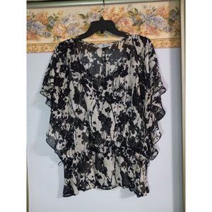 MH Merien Hall 10 Sheer Floral Flowy Casual Business Occasion Classic Top